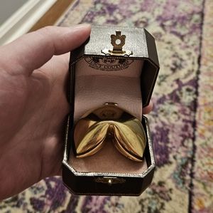 Rare Juicy Couture Gold Metal Fortune Cookie Trinket  Box With Blue Enamel